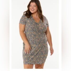 CATO Womens Plus Size Abstract Print Faux Wrap Dress - Size L